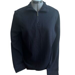 Perry Ellis Black Quarter Zip Pullover Sweater Minimalist Classic Preppy Unisex